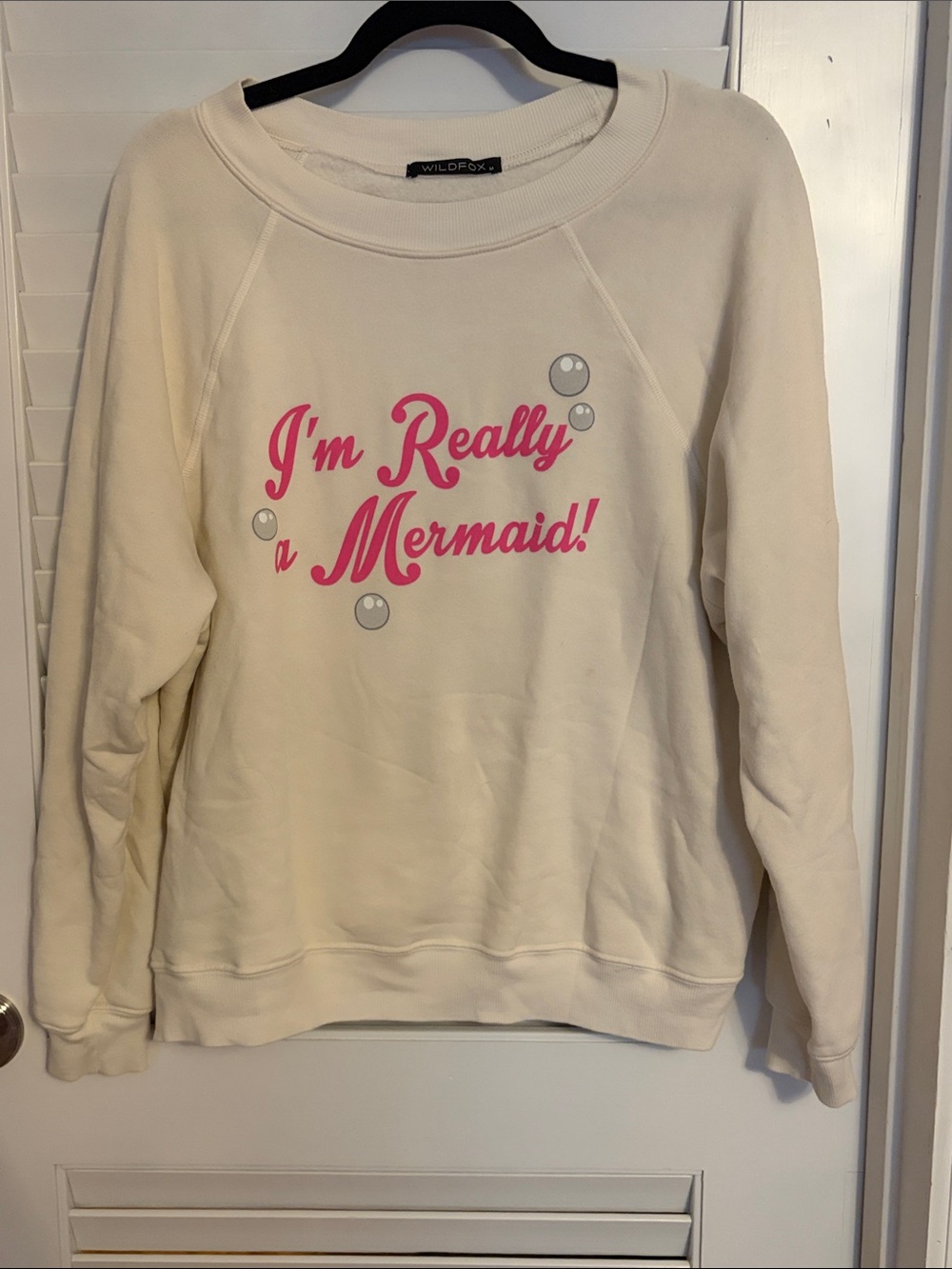 Wildfox Cream Sweatshirt with Pink 'I'm Really a Mermaid!' Graphic